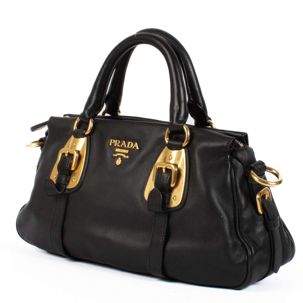 Shop 100% authentic Prada Black Soft Calf Leather Bauletto Top Handle at Labellov.com.