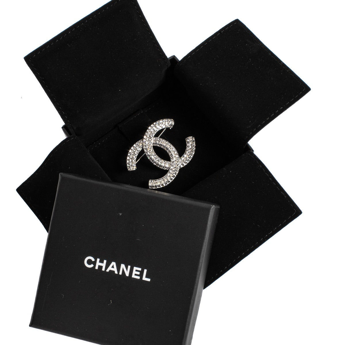 Chanel Silver Crystal CC Brooch