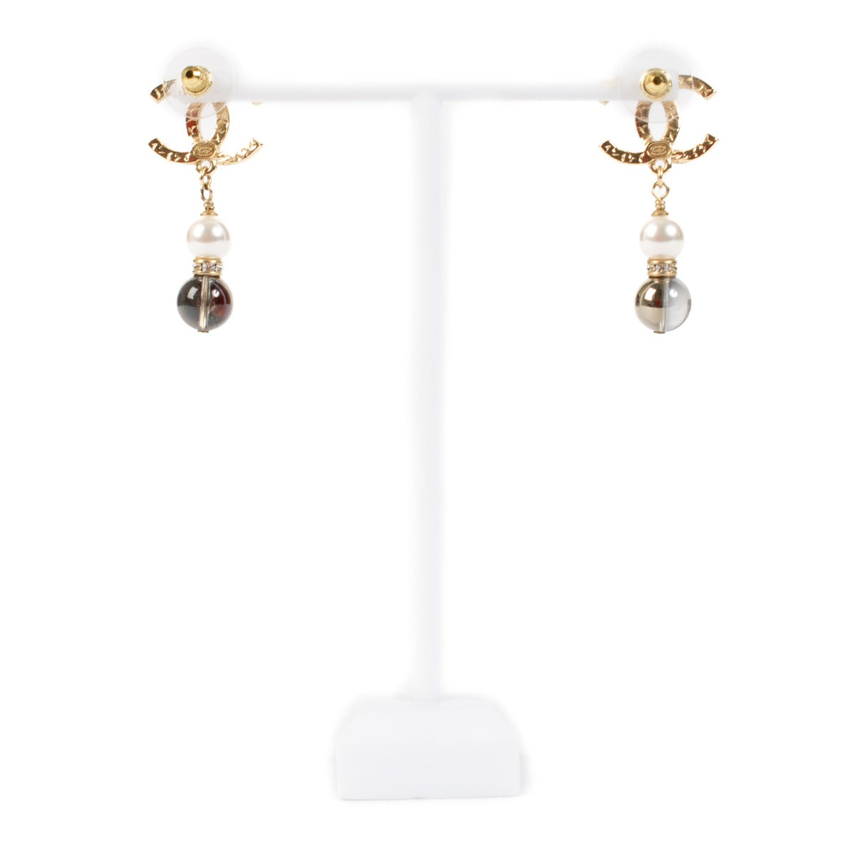 Chanel 23C Crystal CC Pearl Bead Pedant Earrings