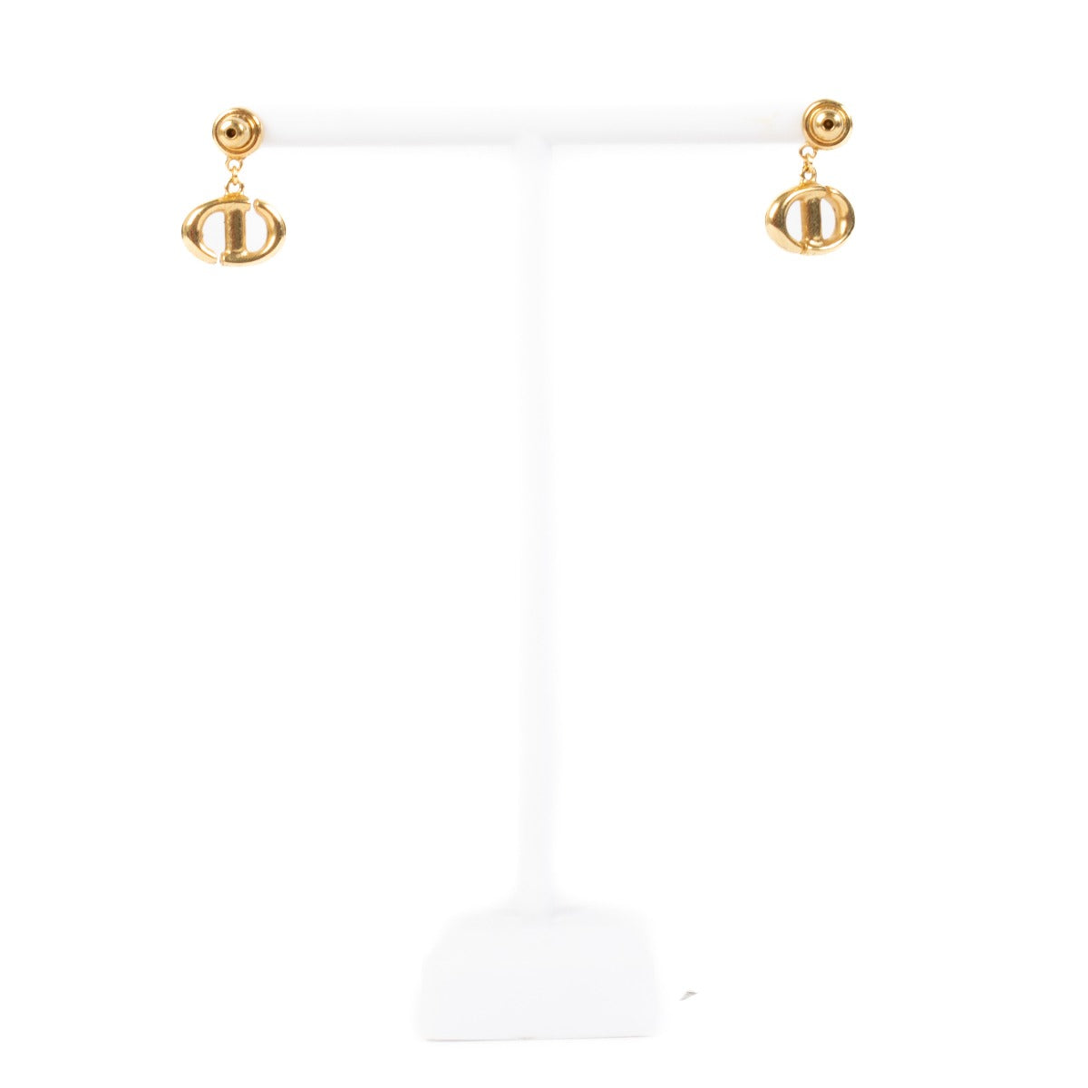 Christian Dior Gold Metal CD Navy Earrings