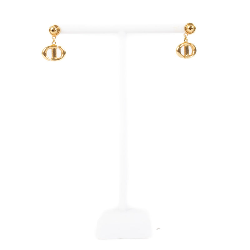 Christian Dior Gold Metal CD Navy Earrings