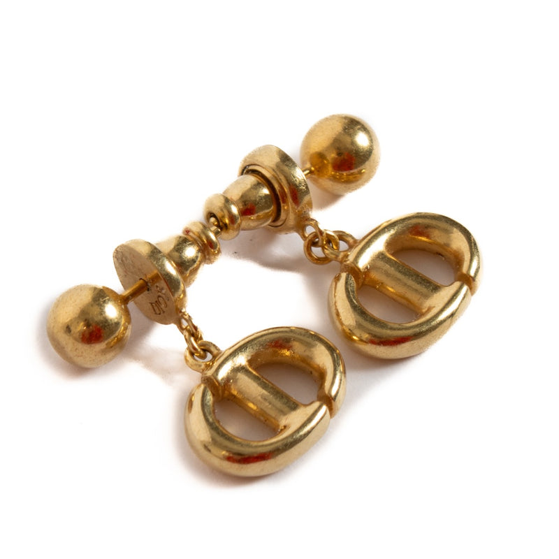 Christian Dior Gold Metal CD Navy Earrings