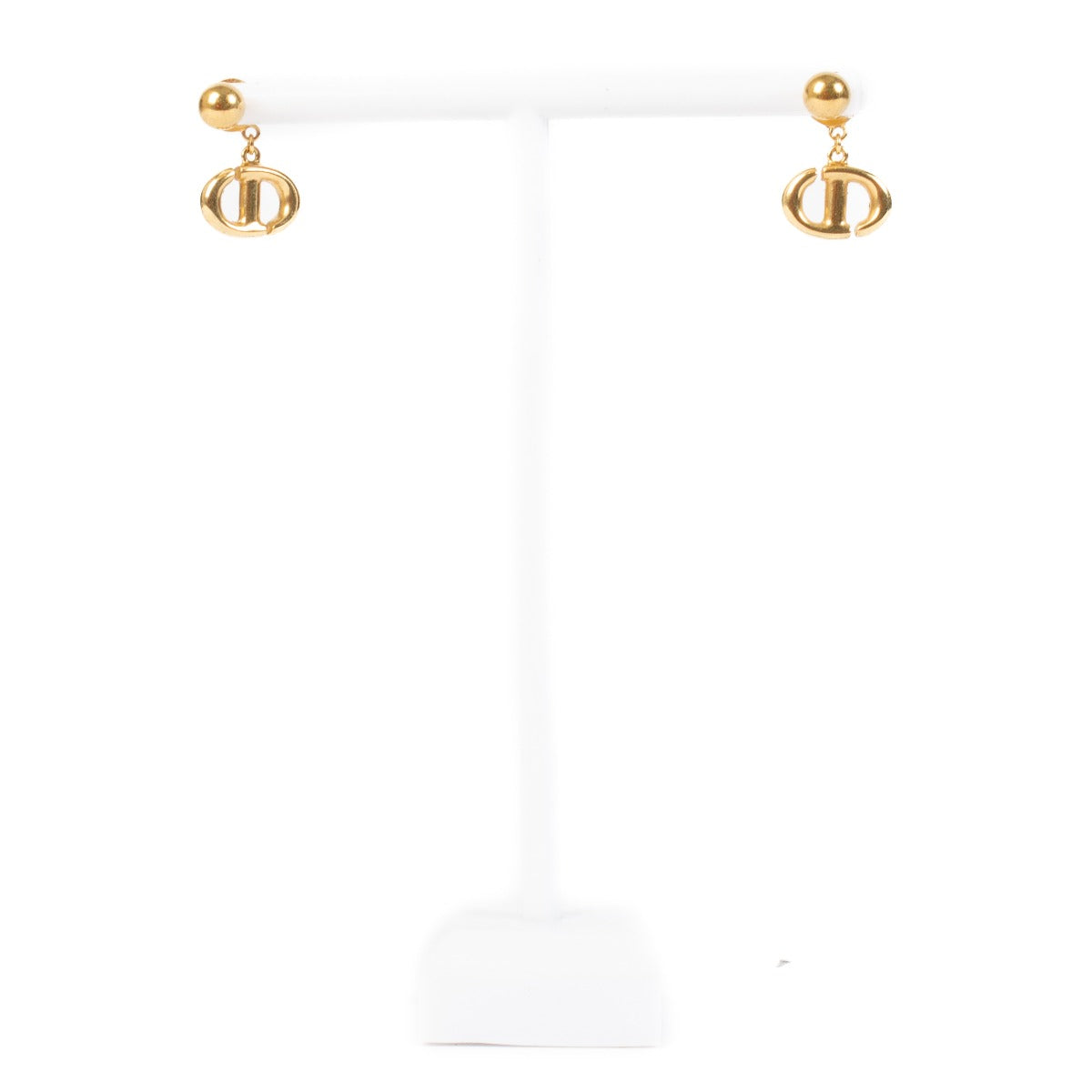 Christian Dior Gold Metal CD Navy Earrings