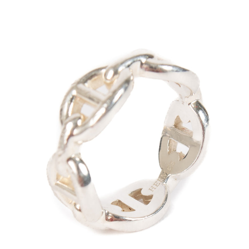 Hermès Sterling Silver Chaine d'Ancre Enchainee Ring - Size 53