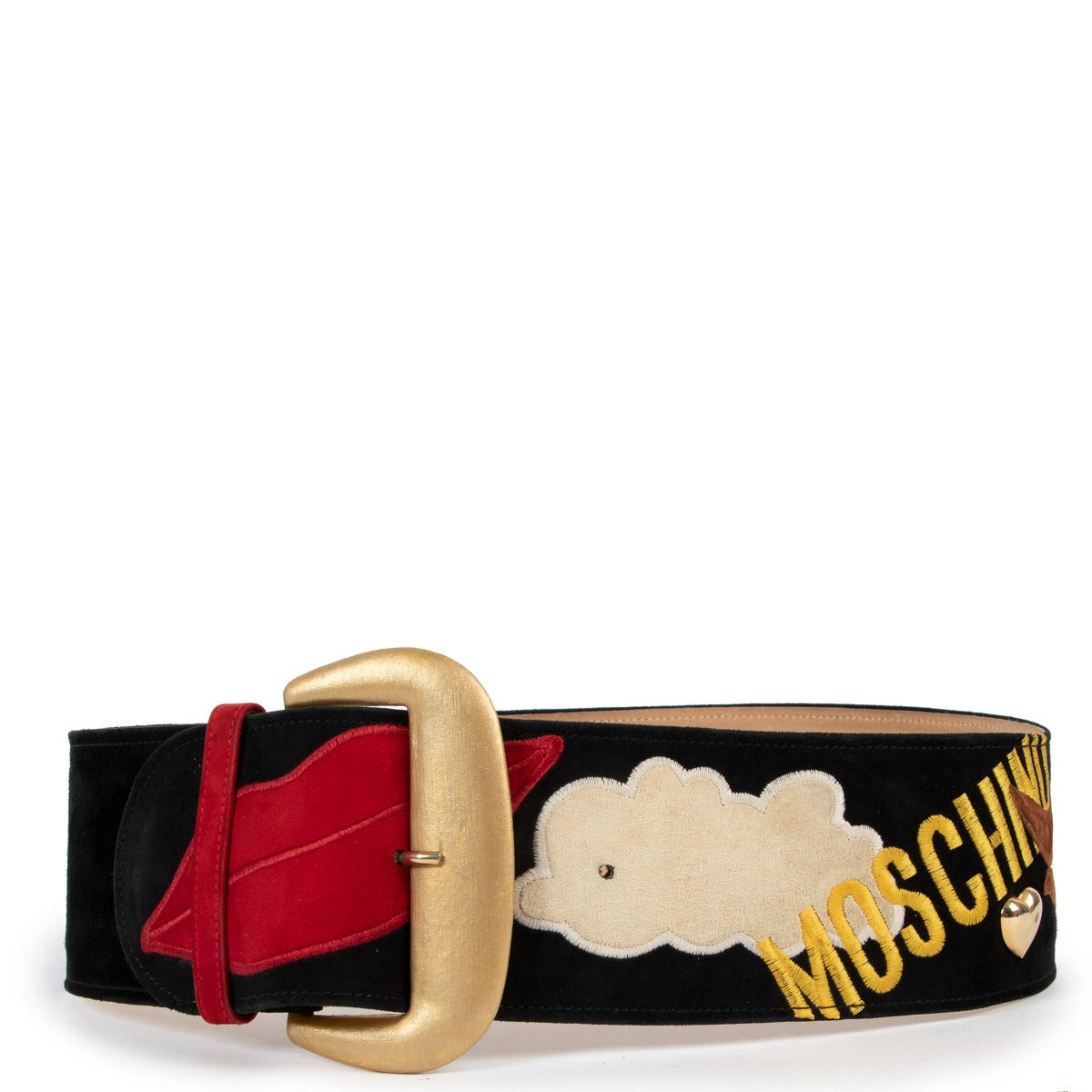 Buy online an authentic second hand Moschino black suède belt in good condition at Labellov Antwerp.