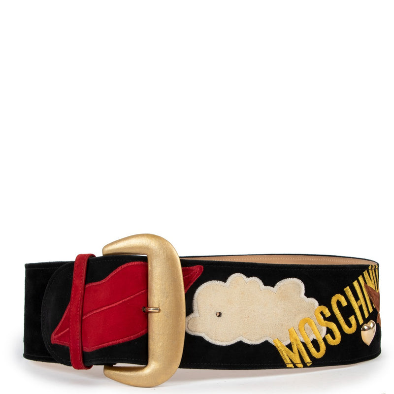 Buy online an authentic second hand Moschino black suède belt in good condition at Labellov Antwerp.