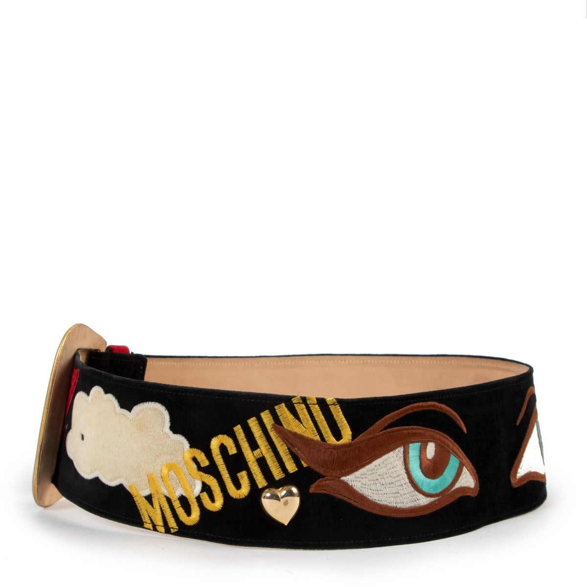 Buy online an authentic second hand Moschino black suède belt in good condition at Labellov Antwerp.