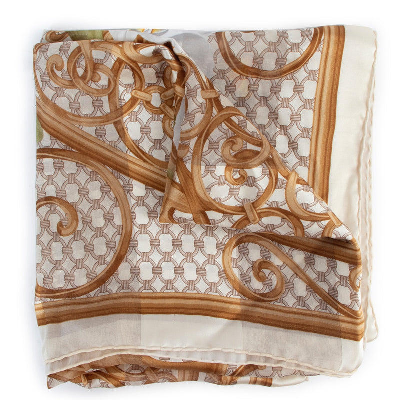 Shop safe online at Labellov in Antwerp this 100% authentic second hand Christian Dior Brown Orchidee Silk Scarf
