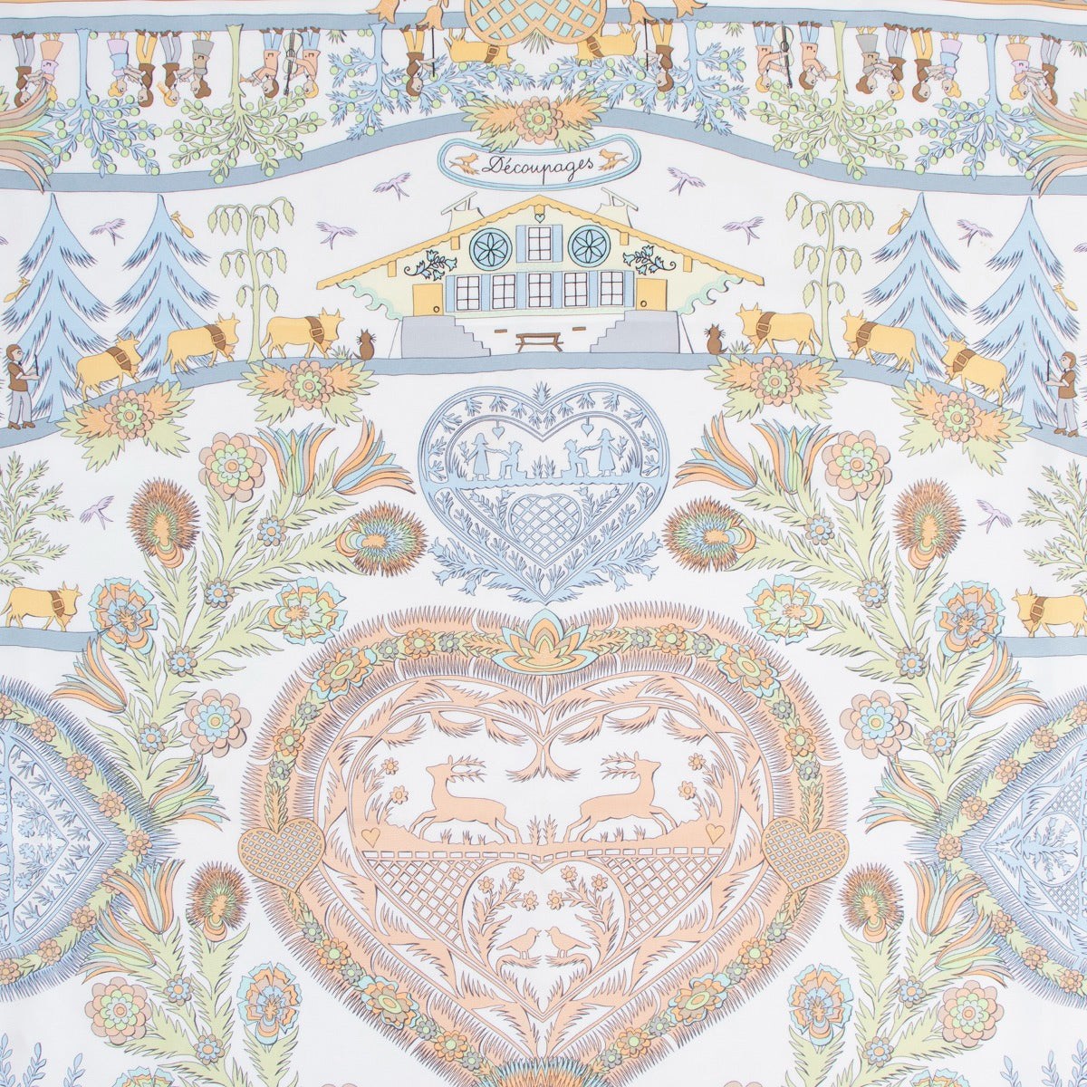 Hermès Pastel Colour Découpage Carré 90 Silk Scarf