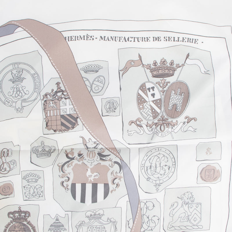 Buy online authentic second hand Hermes Grey/White Chiffres et Monogrammes Carée 90 Scarf in very good condition at Labellov in Antwerp