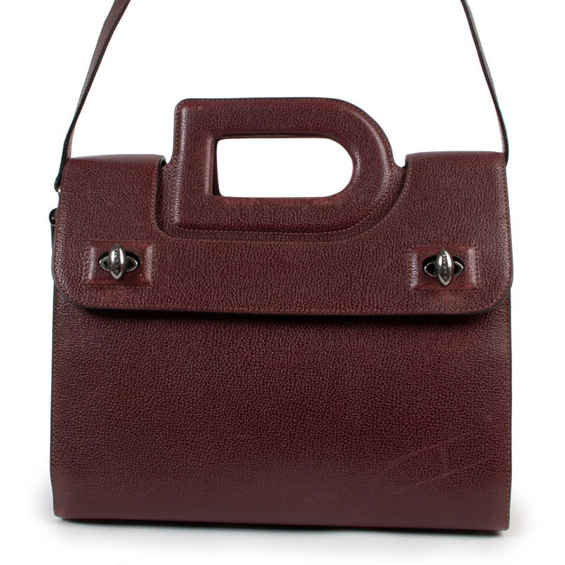 Shop vintage Delvaux Burgundy Turnlock Leather Tote Bag at Labellov