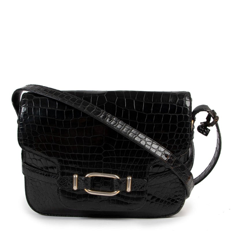 Designer vintage Belgium Delvaux Vintage Black Crocodile Messenger Bag at Labellov