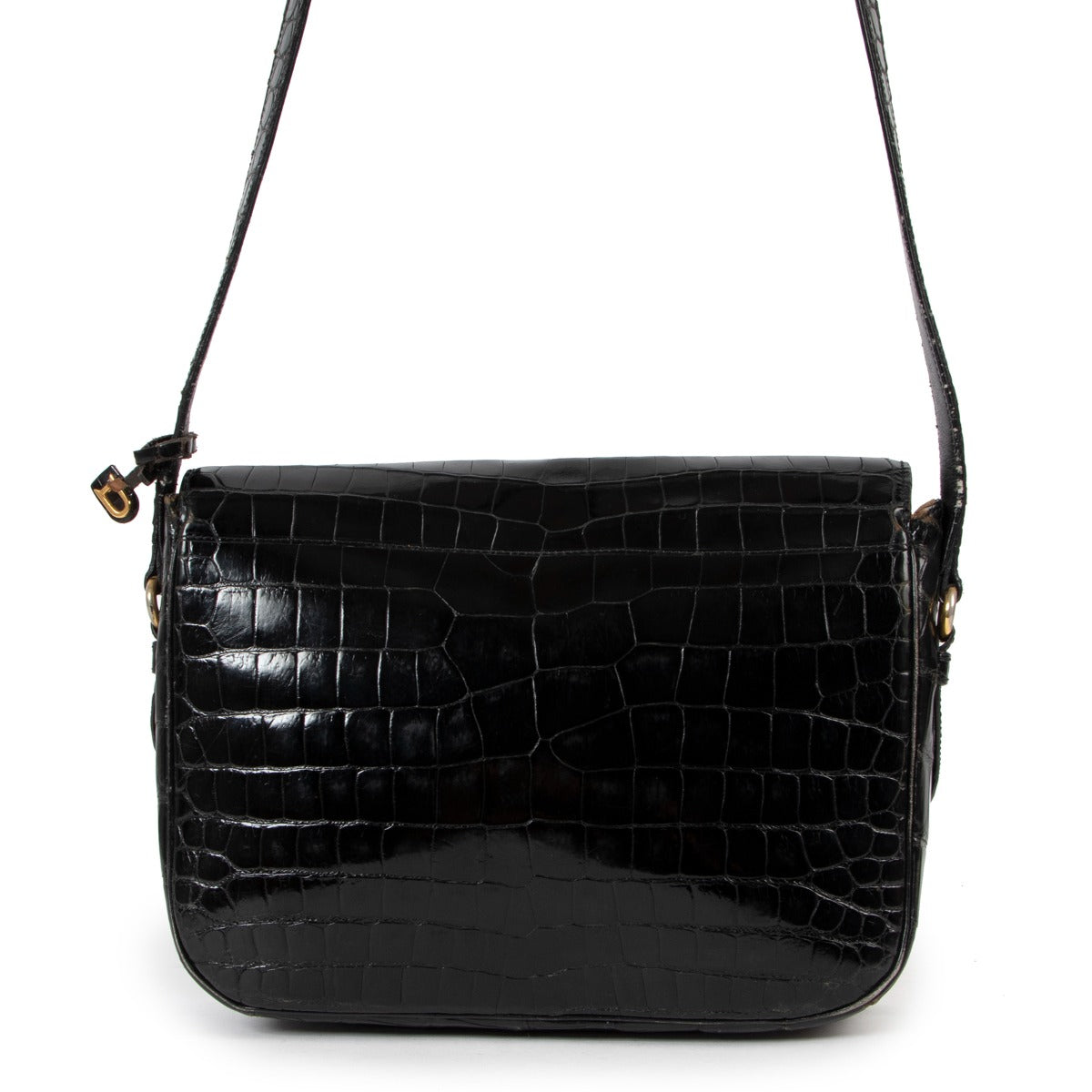 Designer vintage Belgium Delvaux Vintage Black Crocodile Messenger Bag at Labellov