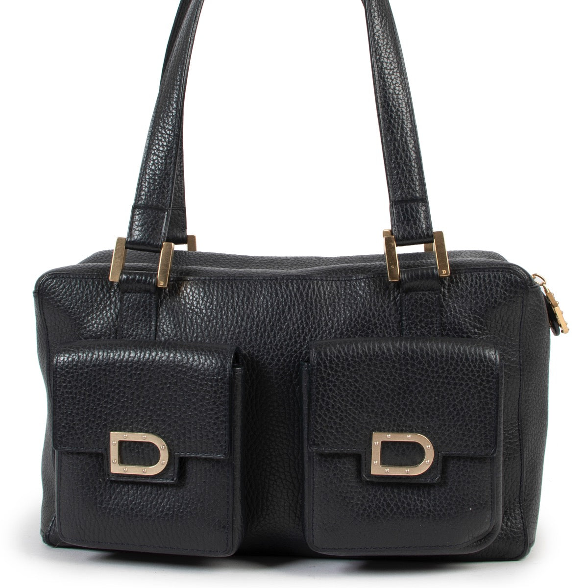Buy online an authentic second hand Delvaux blue front pocket shoulder bag in very good condition at Labellov in Antwerp.