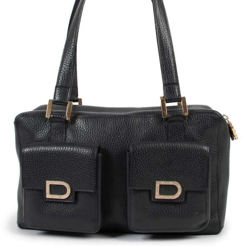 Buy online an authentic second hand Delvaux blue front pocket shoulder bag in very good condition at Labellov in Antwerp.