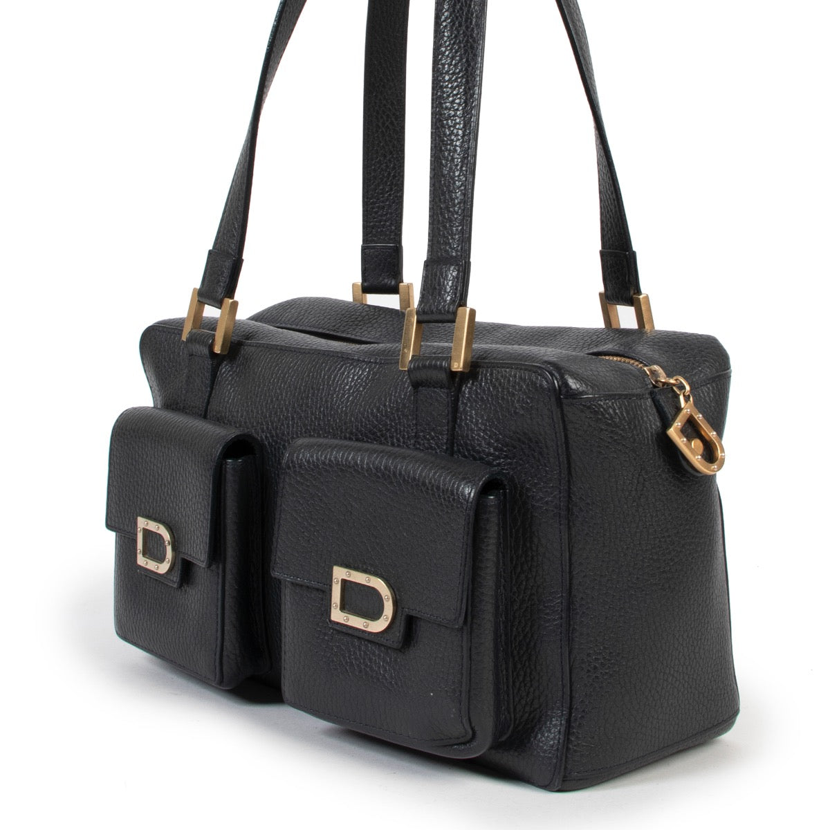 Buy online an authentic second hand Delvaux blue front pocket shoulder bag in very good condition at Labellov in Antwerp.