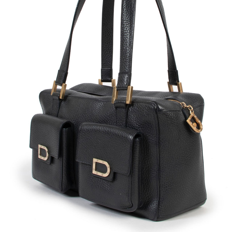 Buy online an authentic second hand Delvaux blue front pocket shoulder bag in very good condition at Labellov in Antwerp.