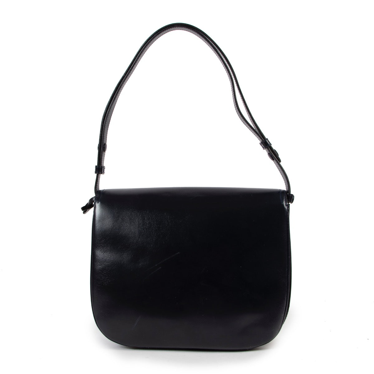 Buy an authentic second hand Delvaux Vintage Navy Blue Box Calf D Logo Shoulder Bag in very good condition at Labellov