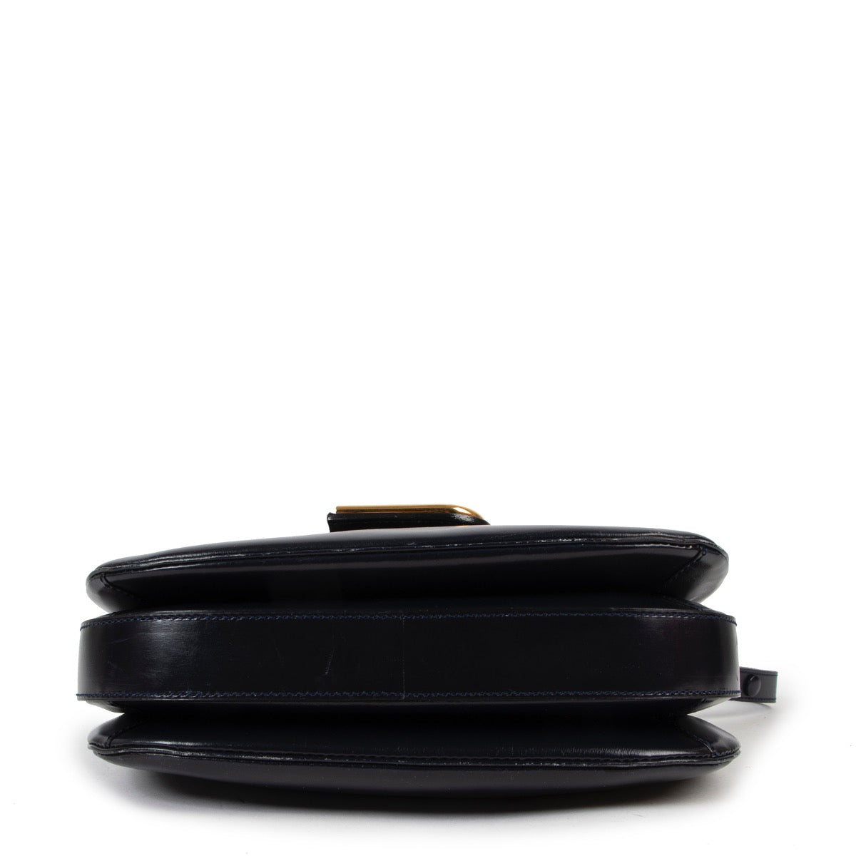 Buy an authentic second hand Delvaux Vintage Navy Blue Box Calf D Logo Shoulder Bag in very good condition at Labellov