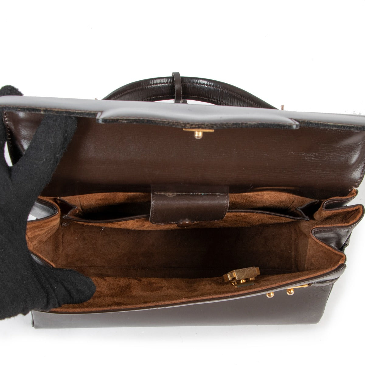 buy online an authentic second hand Delvaux Brown Tempête MM Box Calf Handbag in very good condition at labellov in Antwerp