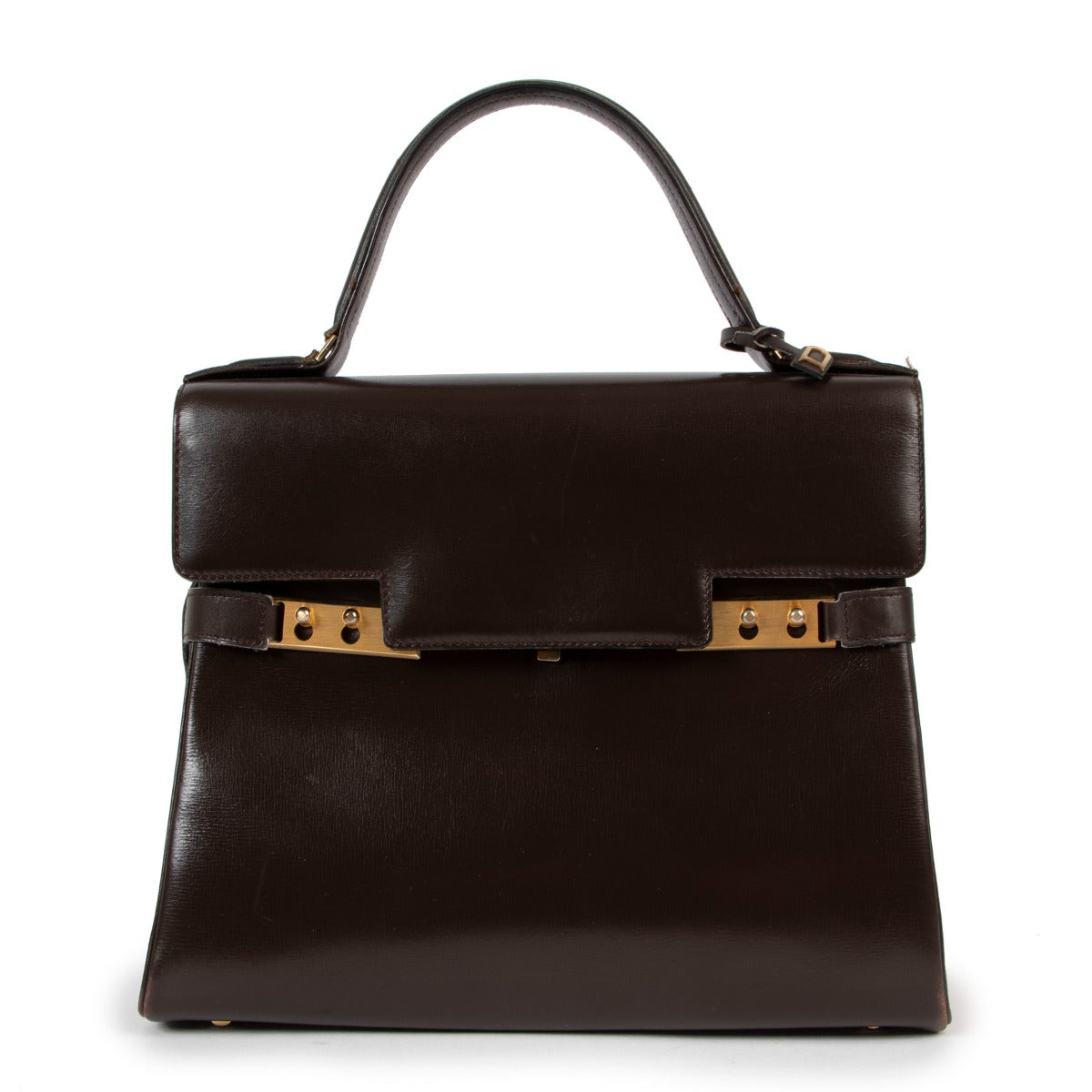 buy online an authentic second hand Delvaux Brown Tempête MM Box Calf Handbag in very good condition at labellov in Antwerp