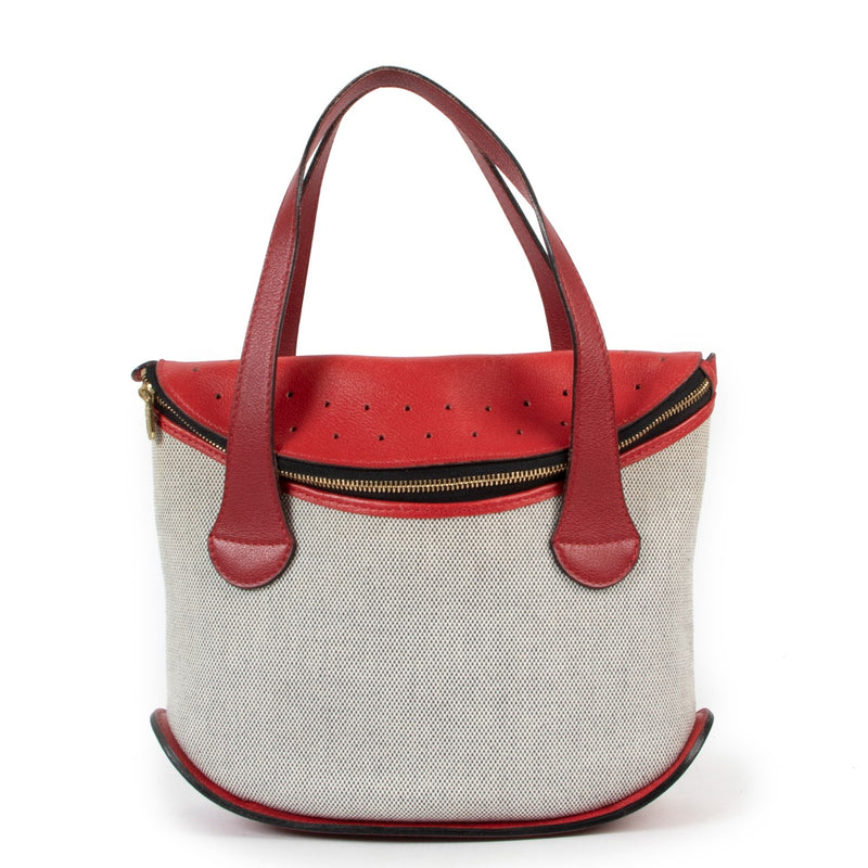 Delvaux Songe Canvas/Red Leather Handbag