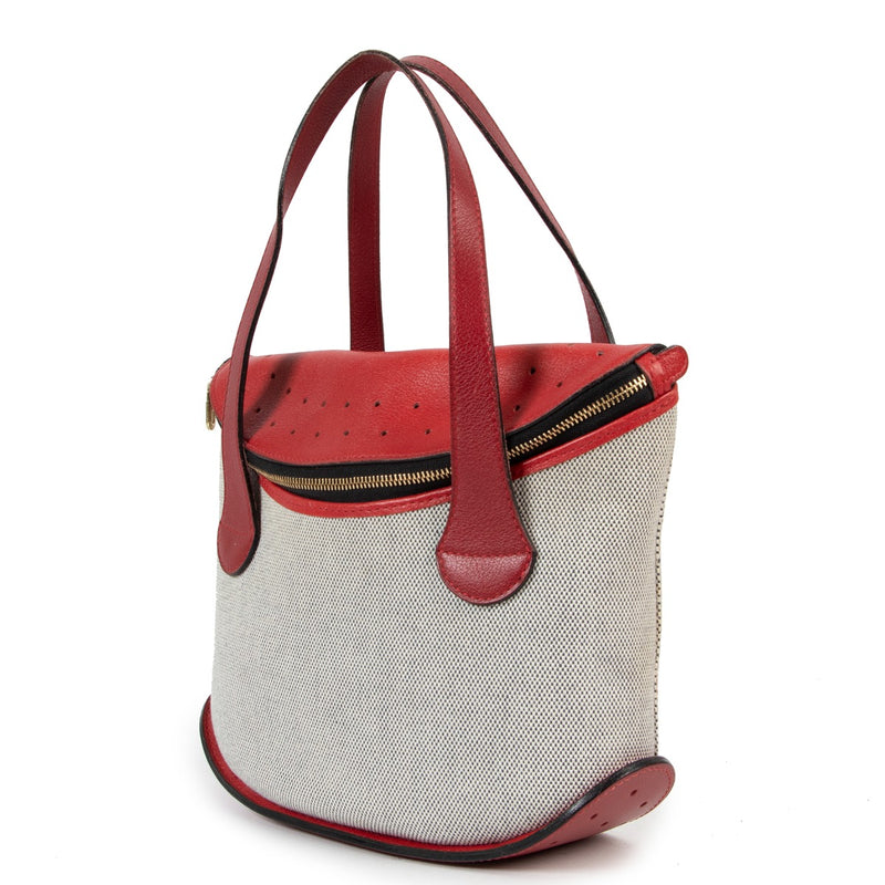 Delvaux Songe Canvas/Red Leather Handbag