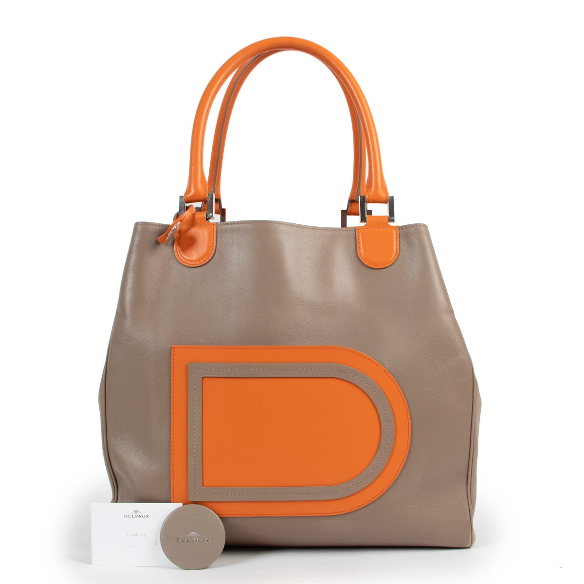 Buy online an authentic second hand Delvaux taupe Louise Satchel Allure Bicolore shoulder bag in very good condition at Labellov in Antwerp.