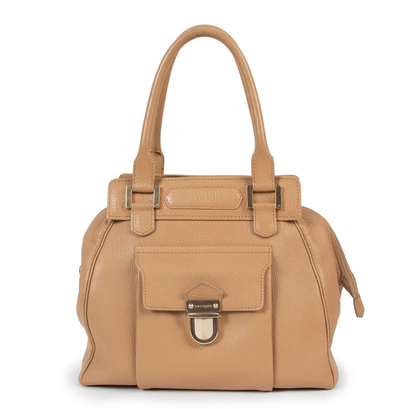 Vintage second hand designer Delvaux Beige Coquin Leather Handbag at Labellov