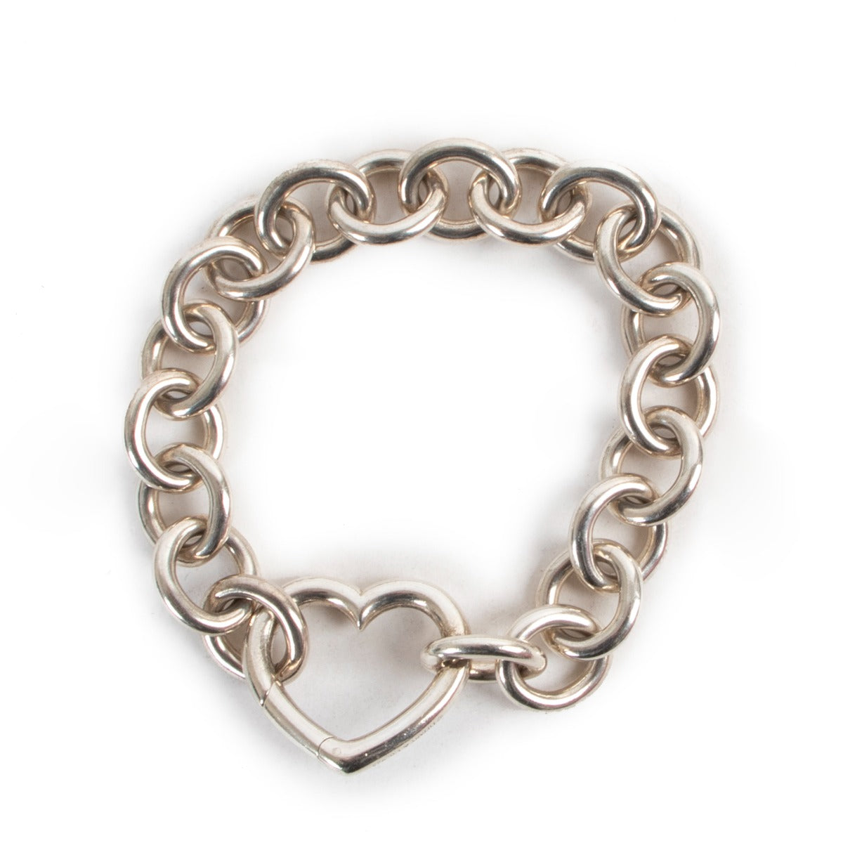 Shop authentic second hand luxury jewelry Tiffany & Co Open Heart Silver Link Chain Bracelet at Labellov