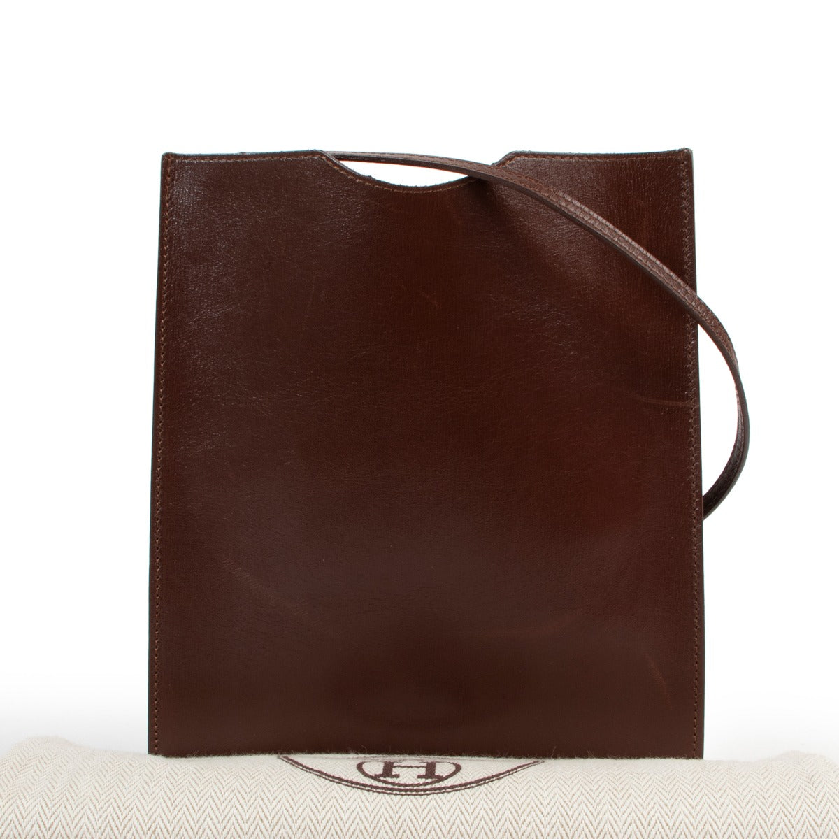 Sac porté épaule mini Hermès Onimaitou Pochette en cuir box marron