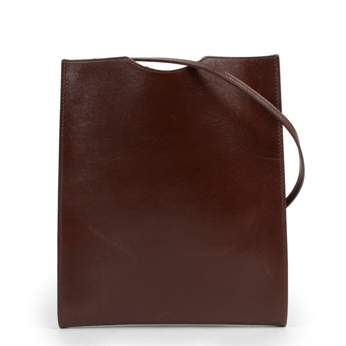 Sac porté épaule mini Hermès Onimaitou Pochette en cuir box marron
