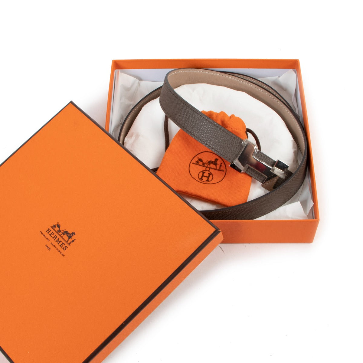Shop authentic second hand luxury Hermès Mini Constance H Buckle Grey Reversible Belt at Labellov