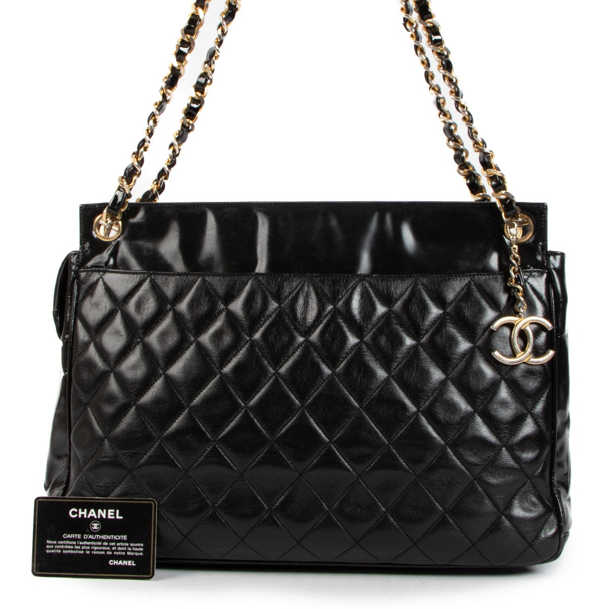 Chanel Vintage Black Quilted Lambskin Tote Bag