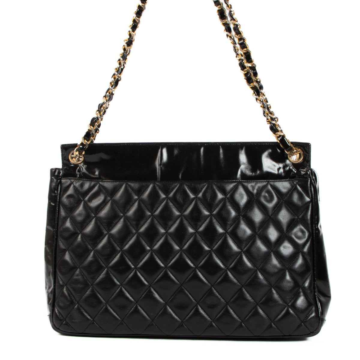 Chanel Vintage Black Patent Leather Tote Bag