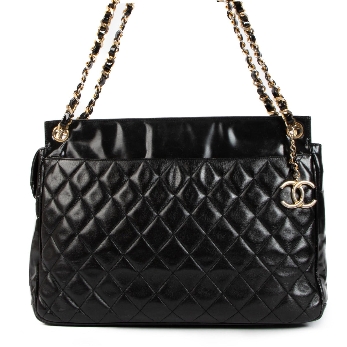 shop authentic second hand Chanel Vintage Black Quilted Lambskin Tote Bag on Labellov.com