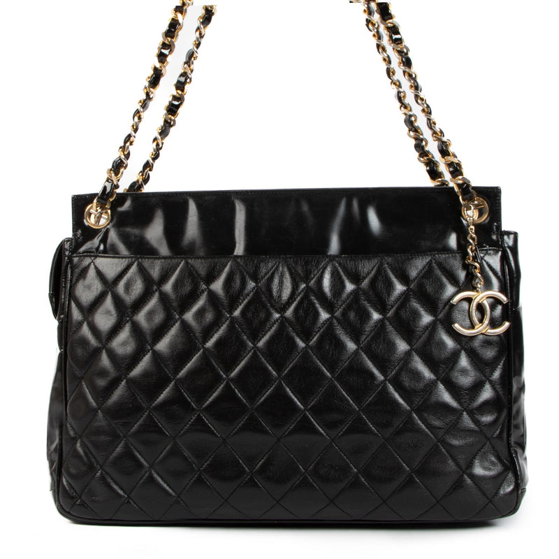 shop authentic second hand Chanel Vintage Black Quilted Lambskin Tote Bag on Labellov.com