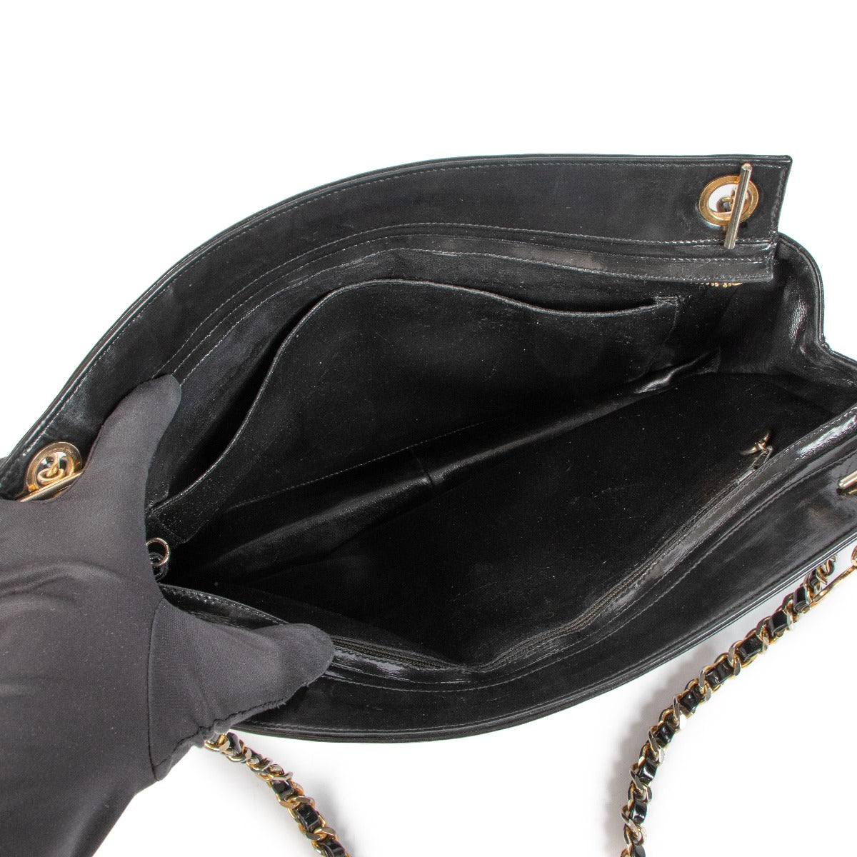 Chanel Vintage Black Patent Leather Tote Bag