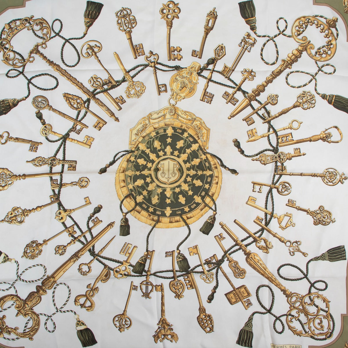 Shop vintage designer Hermès Golden Keys Les Clés Carré 90 Silk Scarf at Labellov