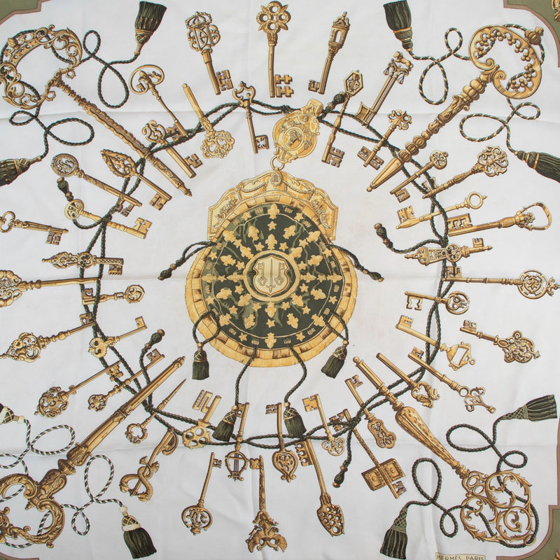 Shop vintage designer Hermès Golden Keys Les Clés Carré 90 Silk Scarf at Labellov