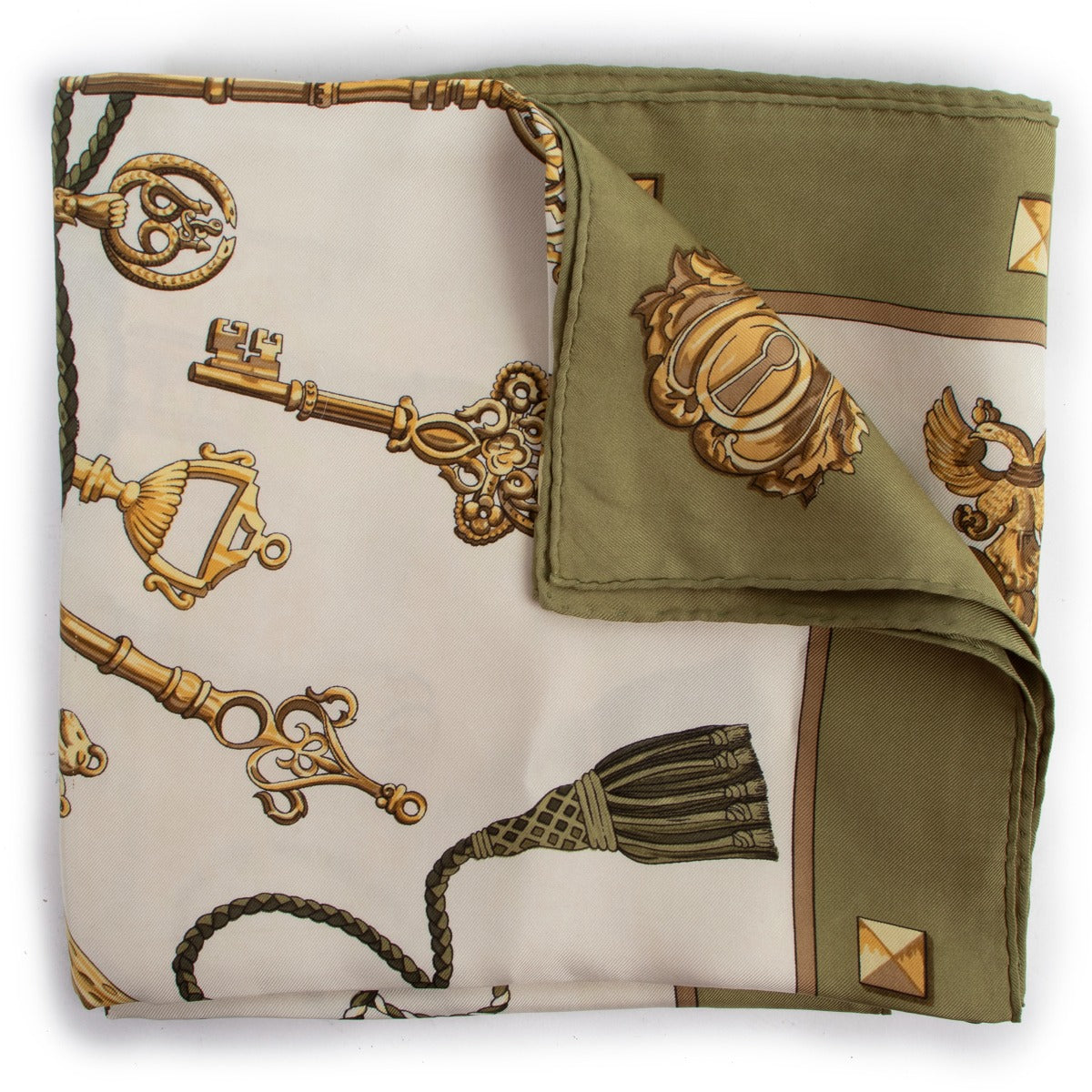 Shop vintage designer Hermès Golden Keys Les Clés Carré 90 Silk Scarf at Labellov