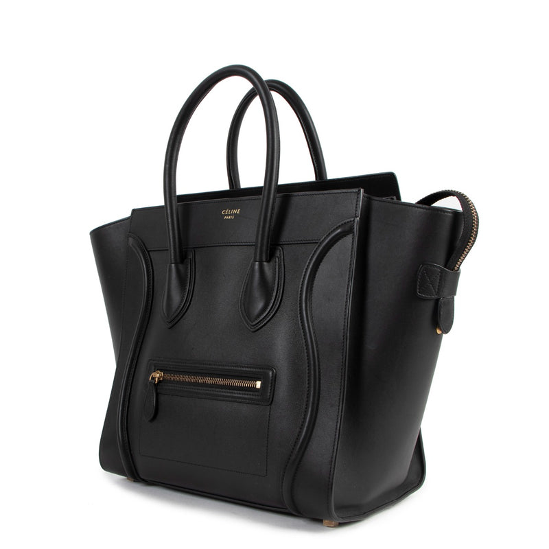 Celine Black Smooth Leather Mini Luggage Tote Bag