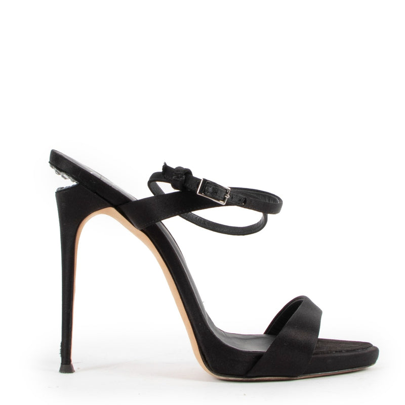 Giuseppe Zanotti Dionne Black Satin Crystal Sandals