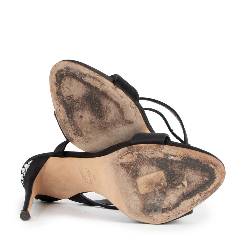 Giuseppe Zanotti Dionne Black Satin Crystal Sandals