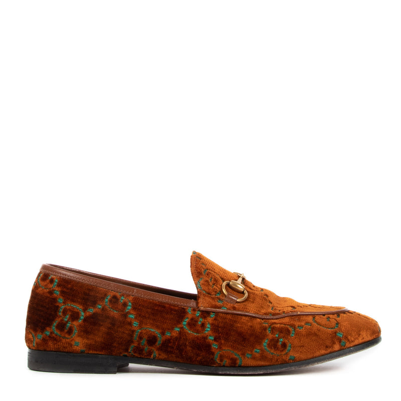 Gucci Jordaan Bruine GG Fluweel Loafers - maat 37