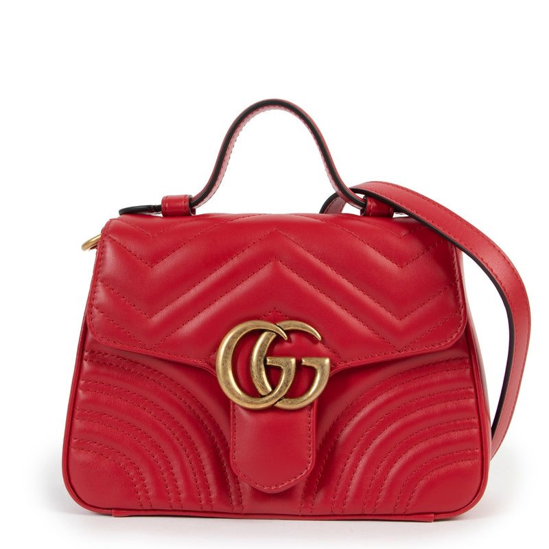Shop safe online at Labellov in Antwerp this 100% authentic second hand Gucci Red Mini GG Marmont Handle Bag