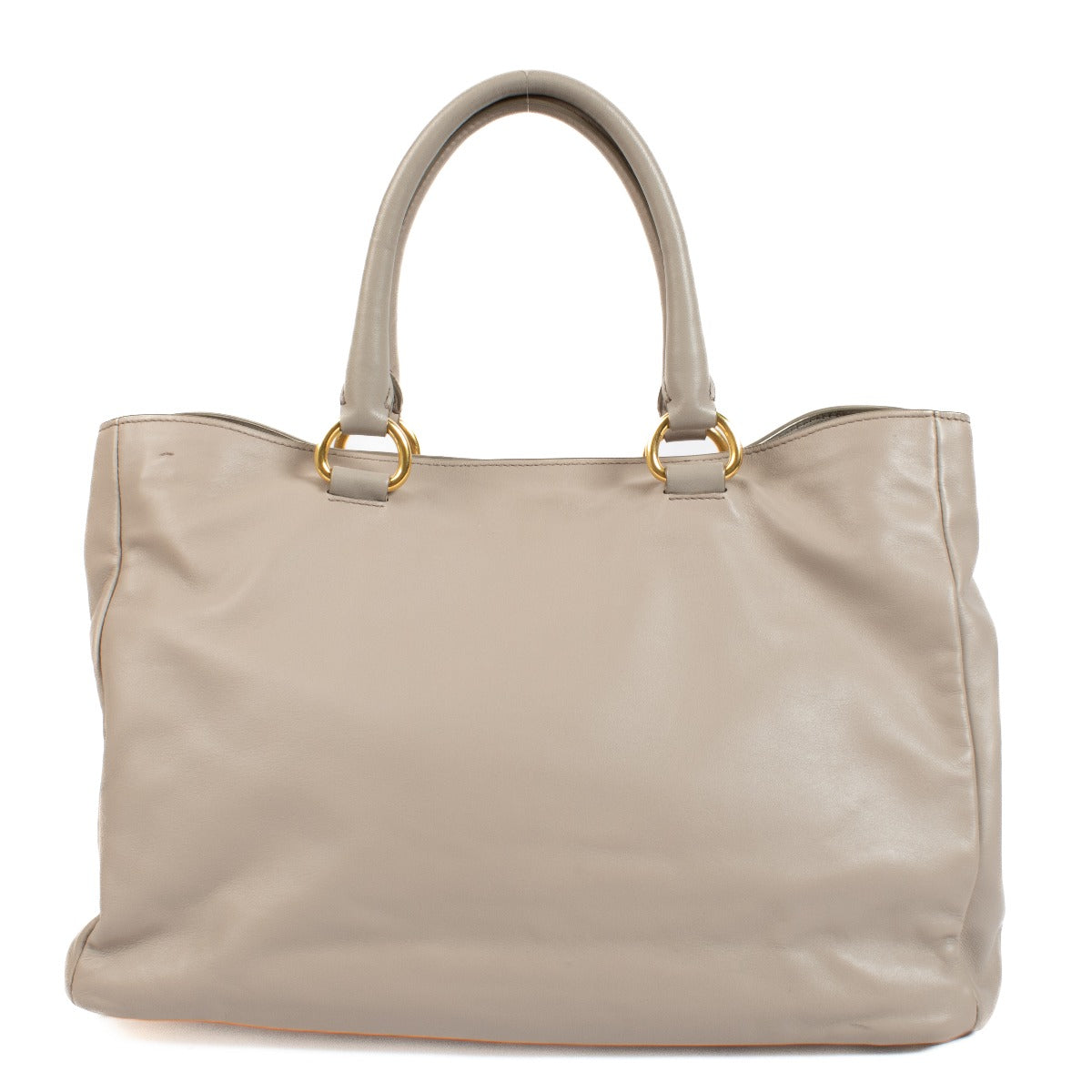 Prada Pomice Soft Calf Tote Bag in light grey soft calf leather with dual top handles, structured design, and spacious interior for everyday use. Shop now on Labellov.com.