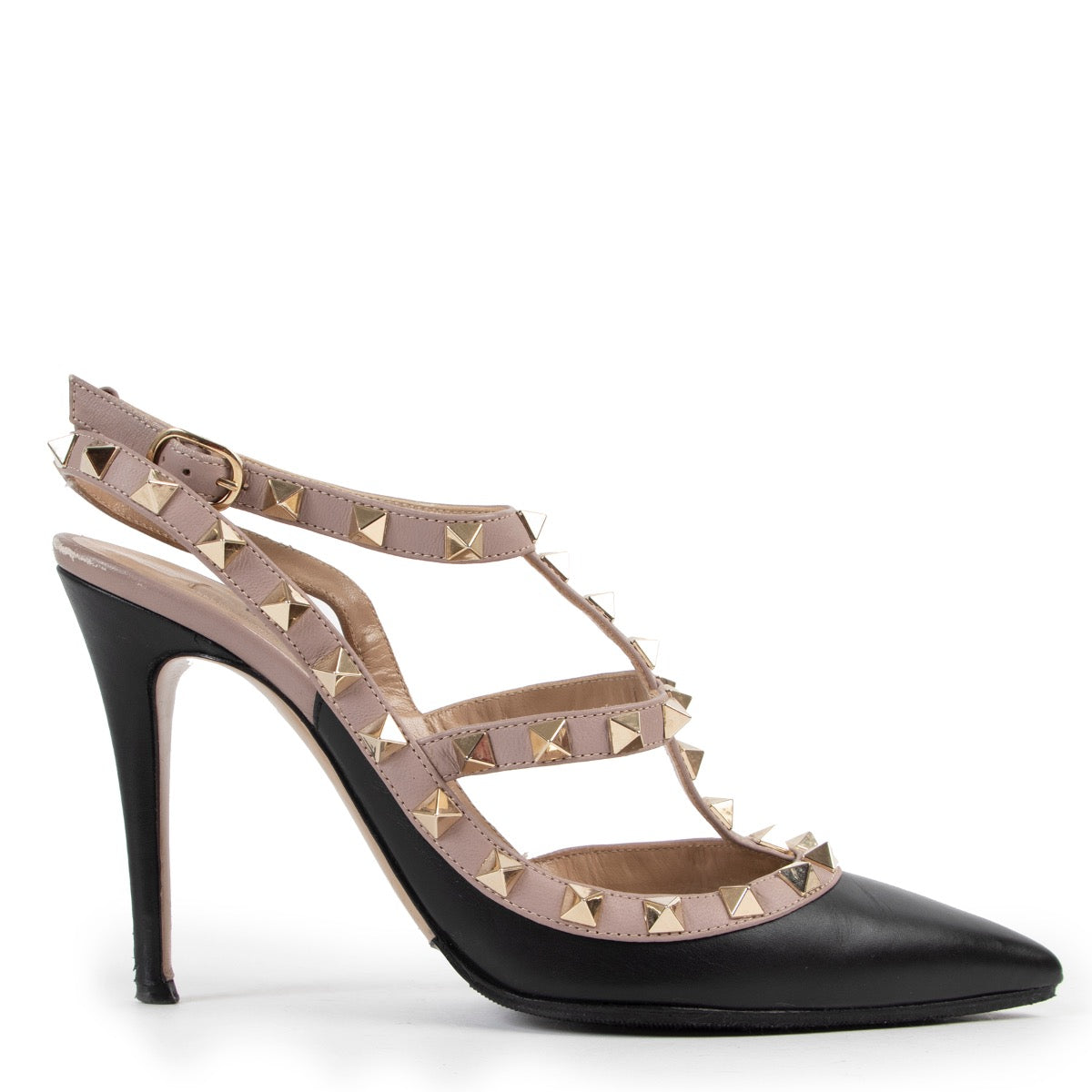 Buy online authentic second hand Valentino Garavani Black/Pink Rockstud Pumps in very good condition at Labellov in Antwerp