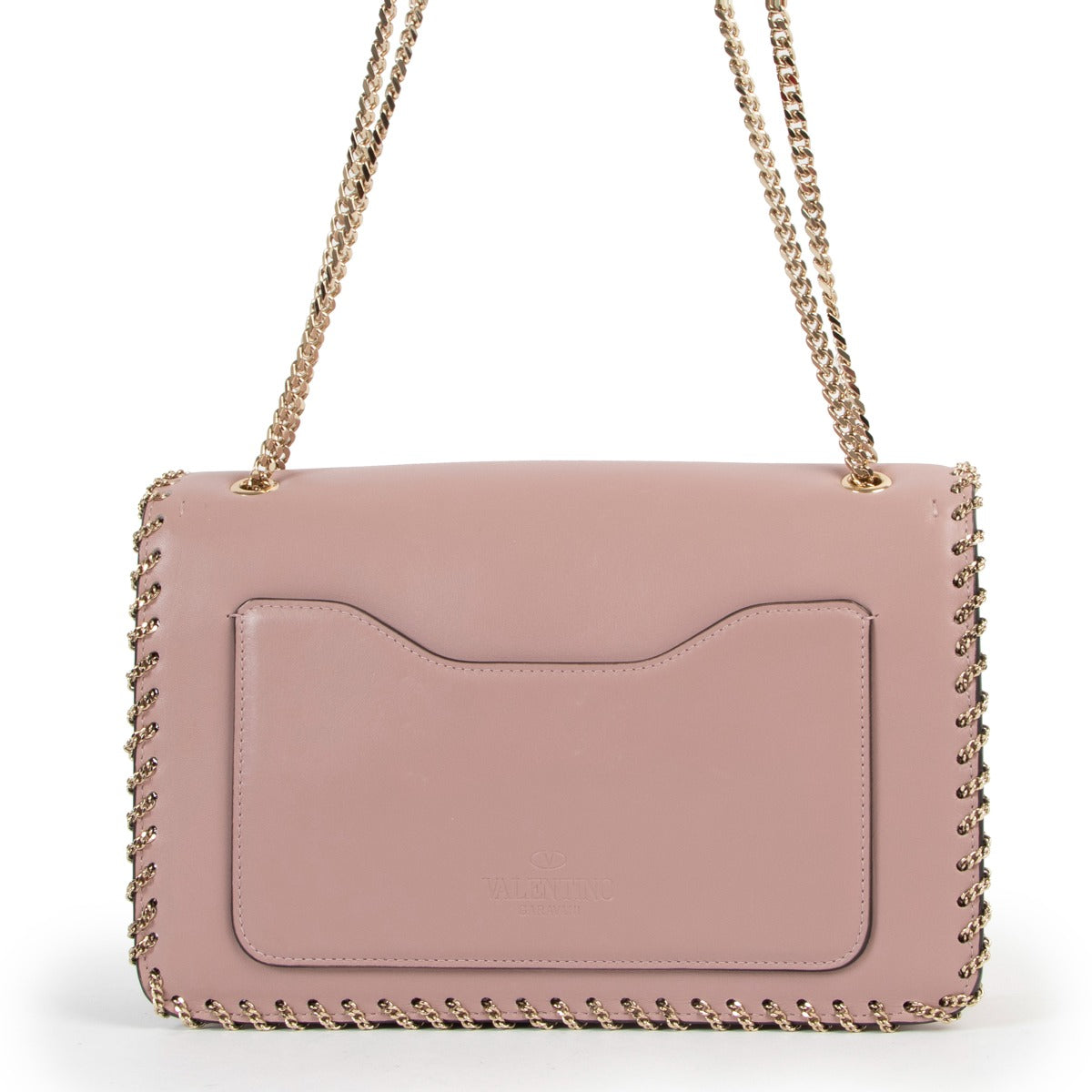 Buy online an authentic second hand Valentino Garavani Pink Rockstud Demilune Whipstitch Crossbody in good condition at Labellov in Antwerp.