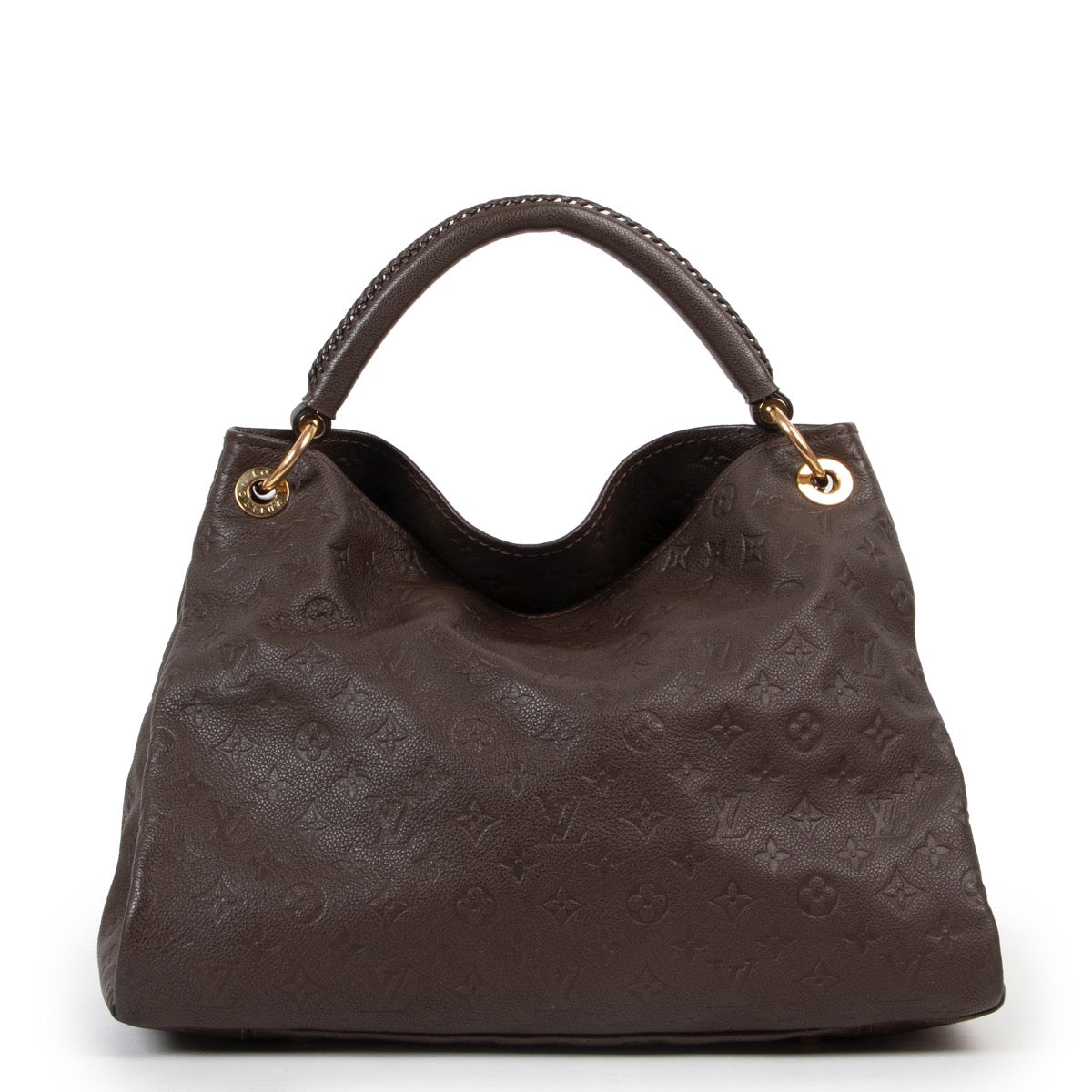 Buy online an authentic second hand Louis Vuitton Brown Empreinte Leather Artsy Monogram MM Shoulder Bag in very good condition at Labellov in Antwerp.